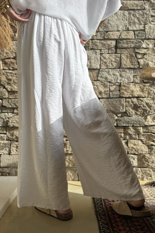 Basso Shirring Wide Leg Pant White